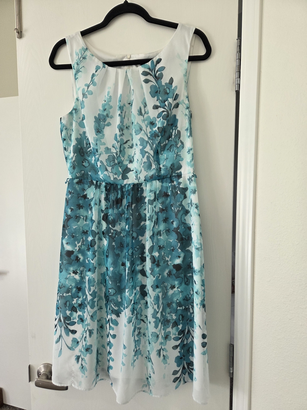 1019 Sleeveless Floral Dress - Teal Blue